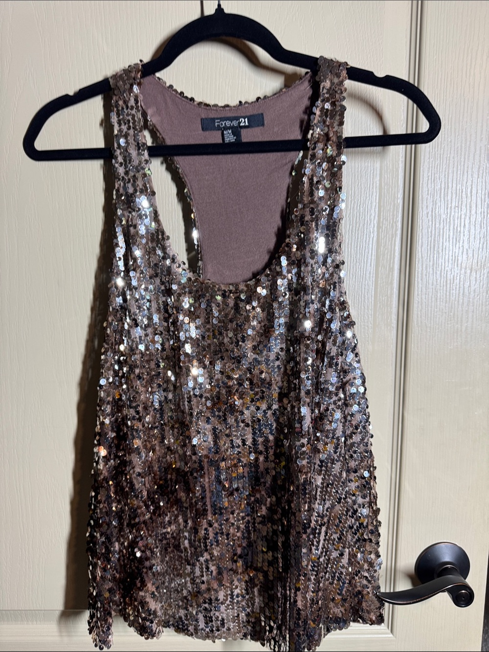 Forever 21 Flowy Bronze Brown Sequin Racerback Tank Medium